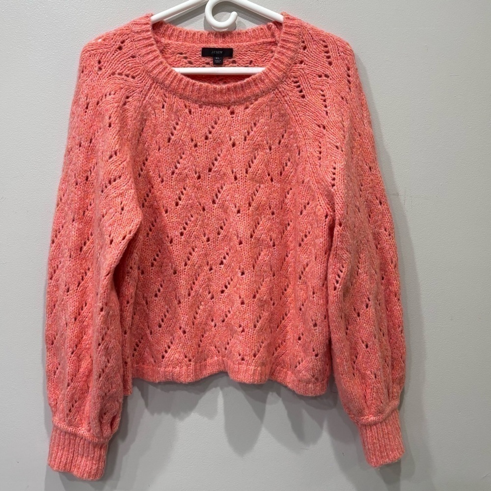 J.Crew Open Knit Pointelle Balloon Sleeve Wool Blend Sweater Women’s Size XL